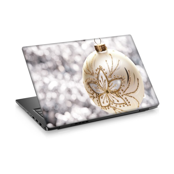 Altın Çiçek Desenli Noel Top Süslemeleri Laptop Sticker Notebook Dizüstü Kaplama Stickeri