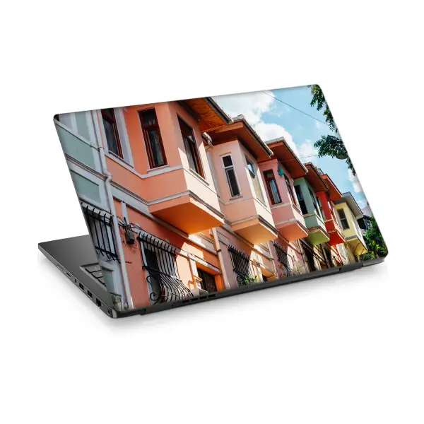 Renkli Evler Mimari Temalı Laptop Sticker Notebook Dizüstü Kaplama Stickeri
