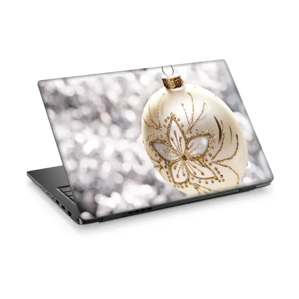 Altın Çiçek Desenli Noel Top Süslemeleri Laptop Sticker Notebook Dizüstü Kaplama Stickeri