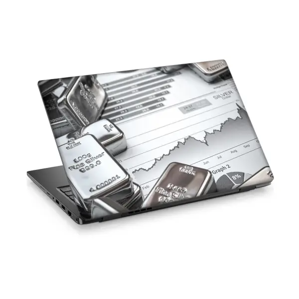 Gümüş Temalı Laptop Sticker Notebook Dizüstü Kaplama Stickeri