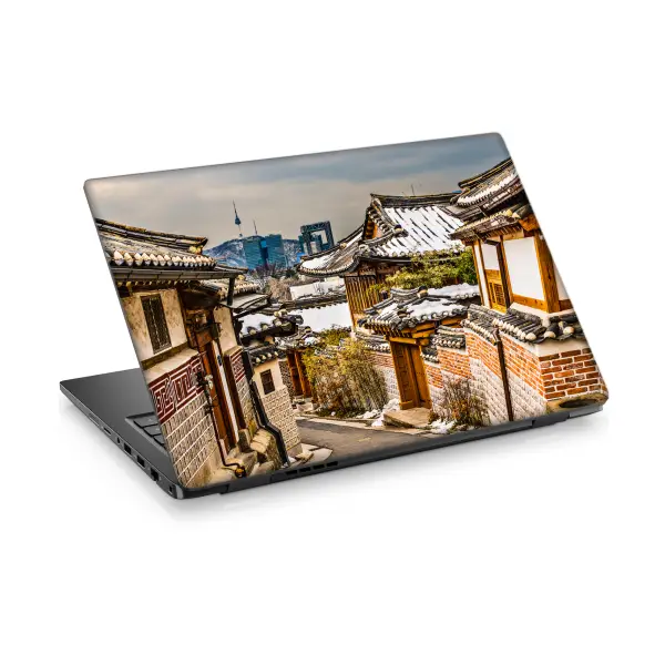 Karla Kaplı Taş Evler Laptop Sticker Notebook Dizüstü Kaplama Stickeri