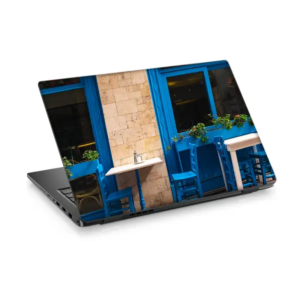 Mavi Konsept Cafe Temalı Laptop Sticker Notebook Dizüstü Kaplama Stickeri